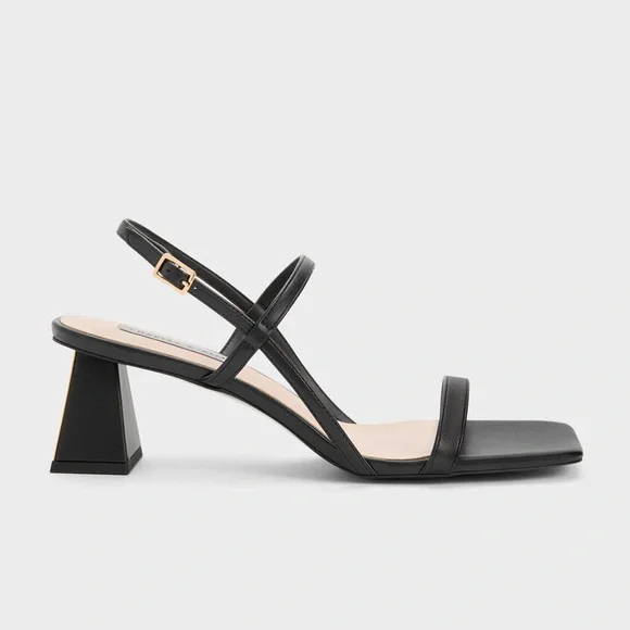 <<SOLD>> Charles & Keith Square-toe Strappy Sandals - Black - Picture 1 of 8